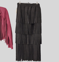 Jupe Longue MONICA Suédine à Franges - Taille Élastiquée 34/40 - Style Bohème Chic