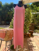 INEVA-MUST HAVE-ROBE LONGUE COULEUR ROSE -ROBE LONGUE BRETELLES CROISEES DOS-ROBE LONGUE UNIE ET FENDUE-ROBE LONGUE UNIE PAS CHERE-ROBE POLYESTERE-ROBE LONGUE BRETELLES SUR CARRY