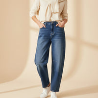 Jean femme John taille haute porté - coupe balloon fit bleu denim tendance