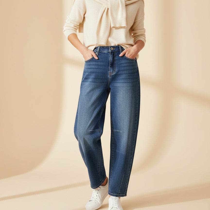 Jean Femme John Taille Haute - Coupe Balloon Fit Bleu Denim