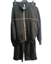Ensemble jogging ERWAN noir sur cintre : veste zippée et pantalon droit en viscose polyester, taille unique 36-44