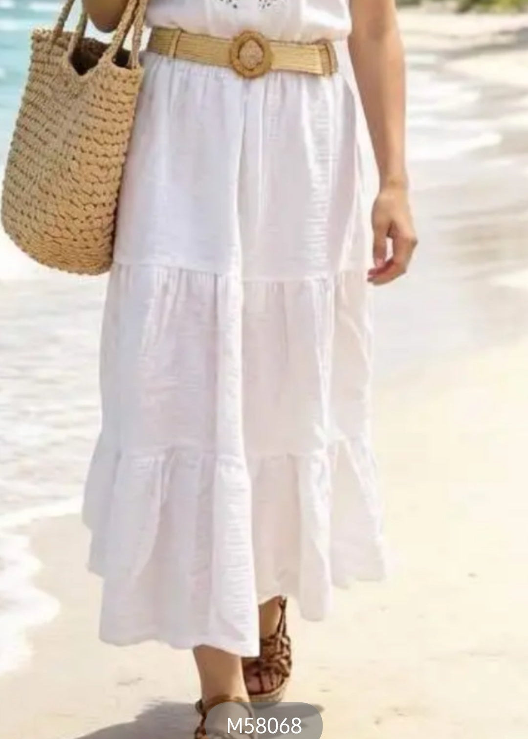 Jupe Longue Volants Janna — Gaze Coton Ceinture Incluse Made in Italy