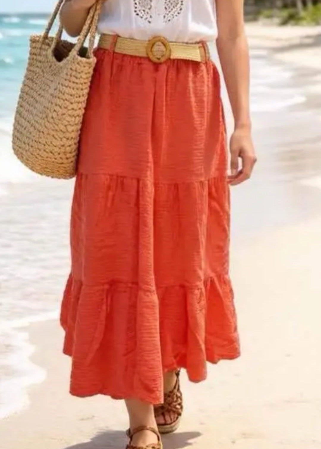 Jupe Longue Volants Janna — Gaze Coton Ceinture Incluse Made in Italy