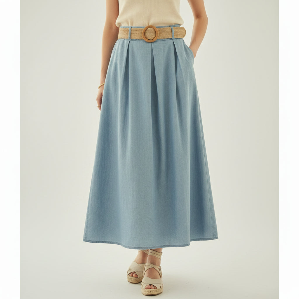 Jupe Mel Longue Ample Tencel Jean Clair – Ceinture Élastique Chic, 2 Poches, Taille 36-42