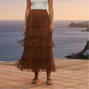 Jupe Longue MONICA Suédine à Franges - Taille Élastiquée 34/40 - Style Bohème Chic