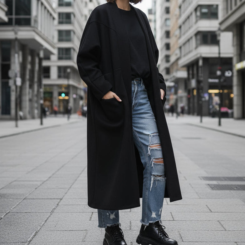 Manteau Kimono Marceau - Coupe Oversized Femme Noir où crême