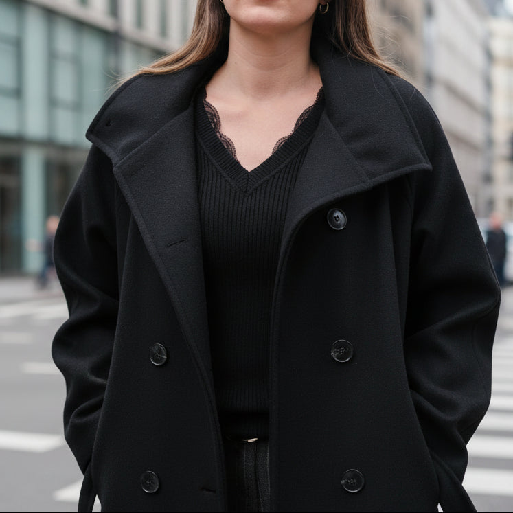 Manteau Long Marcel Col Montant - Doublé et Ceinturé Femme