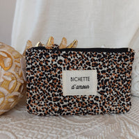 Pochette imprimé léopard méssage "Bichette d'amour" 