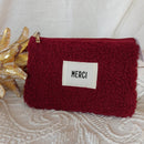 Pochette 16*11 bordeaux en bouclette et message "Merci"