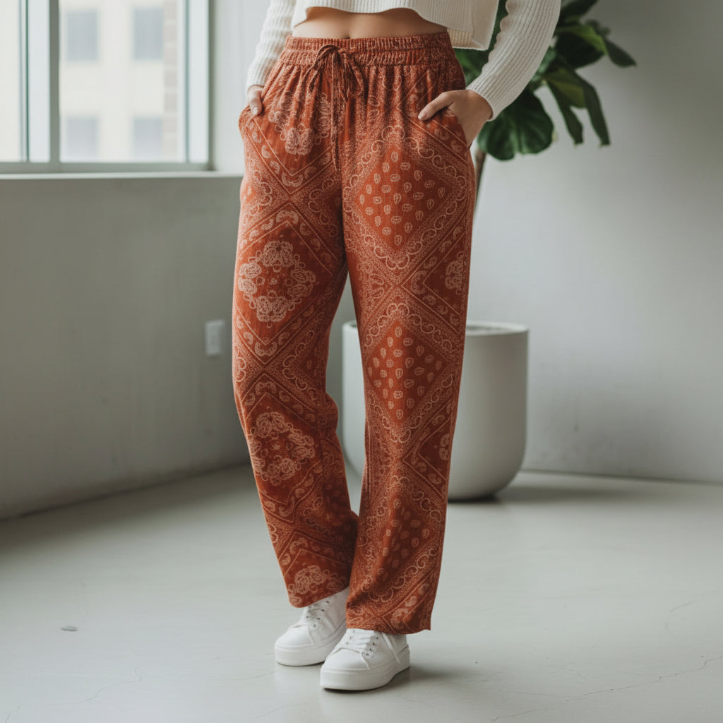 Pantalon Large Imprimé Bandana Colin — Lyocell Taille Élastique Femme