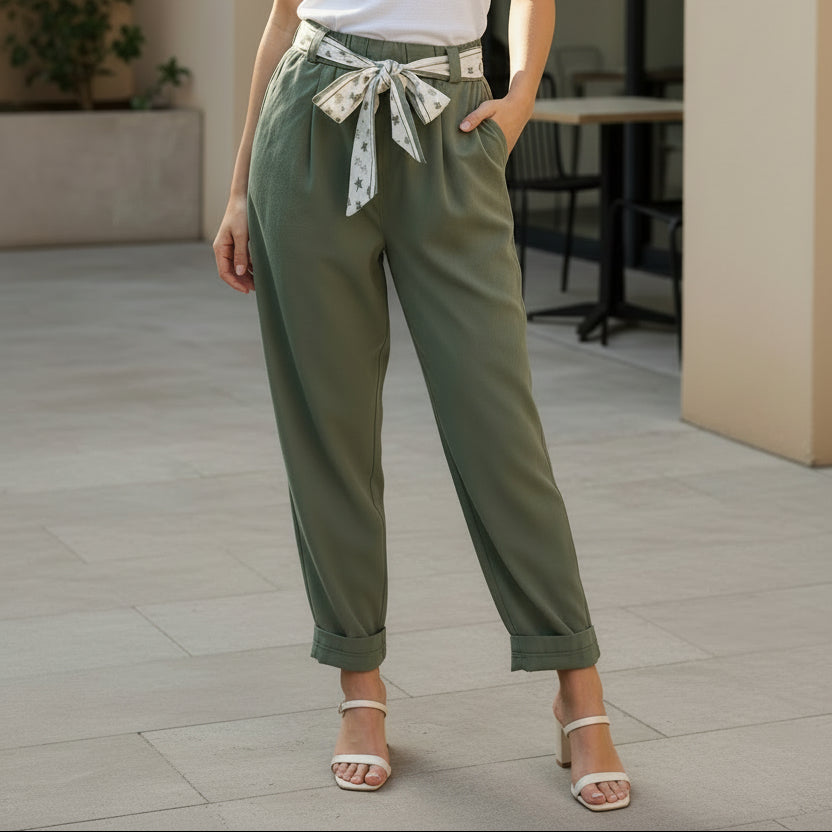 Pantalon Grégor – Chino Stretch Taille Élastique Ceinture Foulard