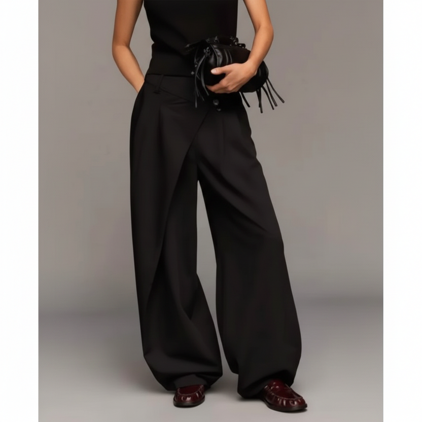 Pantalon Izzy - Pantalon Fluide Portefeuille Taille Élastique Jambes Évasées