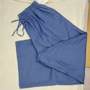 Pantalon Jordan jean foncé – vue a plat sur tailla élastiquée et cordon de serrage, coupe palazzo taille unique 36-44