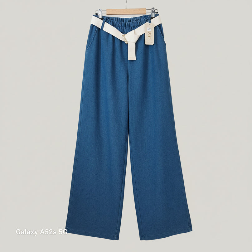 Pantalon Jordano – Jean Souple Coupe Droite Taille Élastique Ceinture Sangle