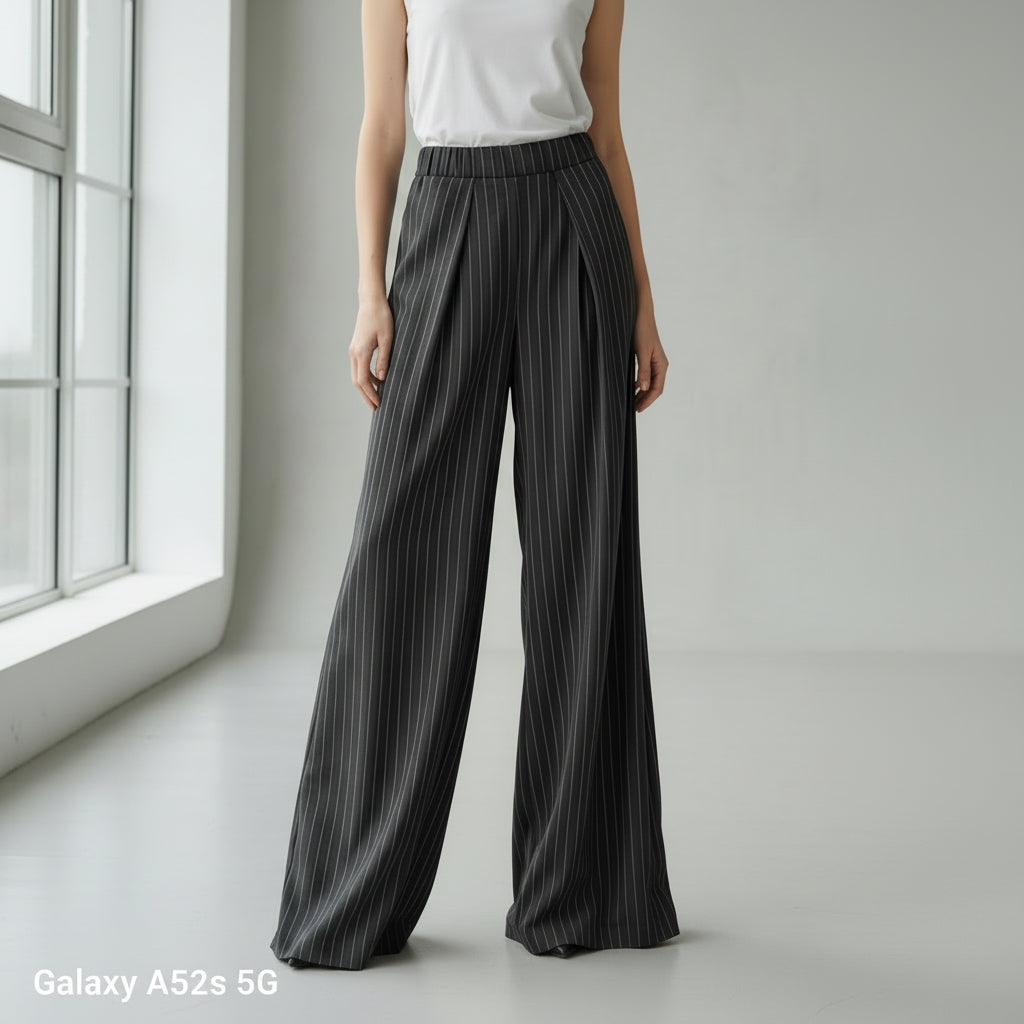 Pantalon Palazzo Lenny Rayé Taille Élastique Jambes Évasées | ineva