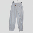 Pantalon ballon portefeuille rayé Mao bleu ciel coton lin - vue de face - inev