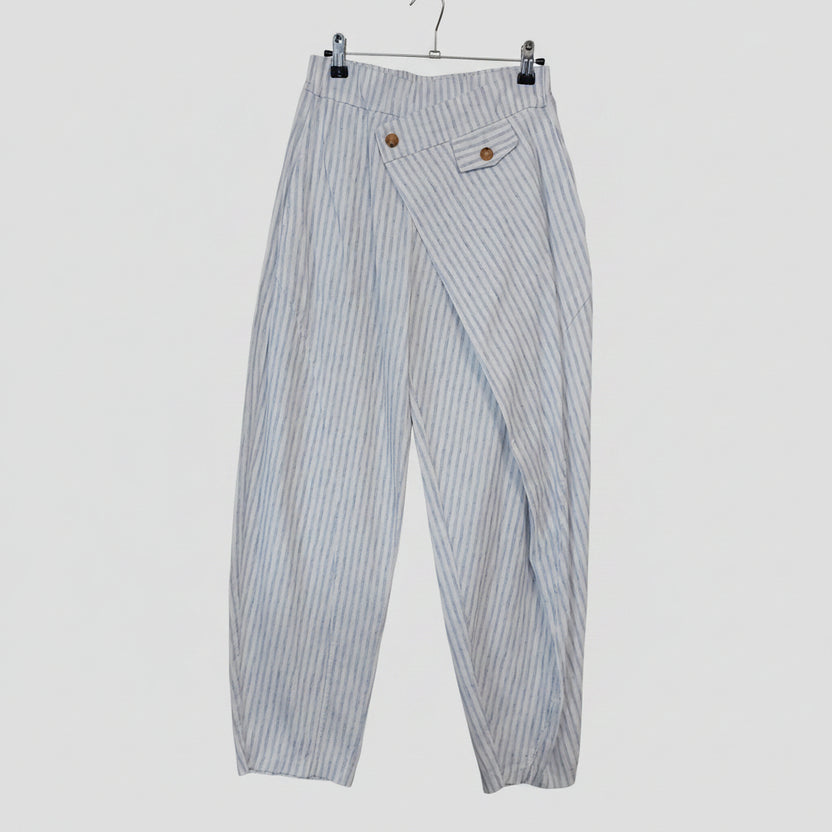 Pantalon Ballon Portefeuille Rayé Mao — Coton Lin Made in Italy Femme