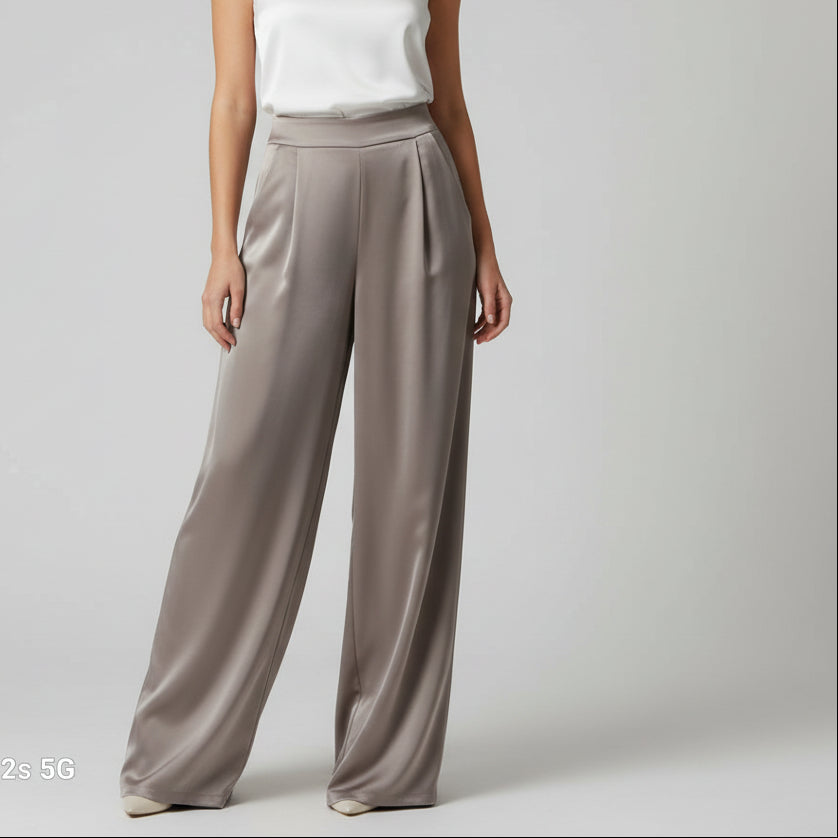 Pantalon Vito Satiné Coupe Droite 2 Poches – Ceinture Élastique Dos, Cérémonie & Quotidien, Taille 36-40