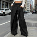 Pantalon Vizir noir porté – coupe portefeuille fluide rayé, jambes évasées, taille élastique, taille unique 36-42