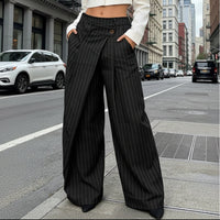 Pantalon Vizir noir porté – coupe portefeuille fluide rayé, jambes évasées, taille élastique, taille unique 36-42