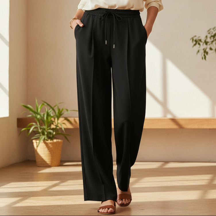 Pantalon Femme Elias Taille Haute - Coupe Droite Élastique Chic