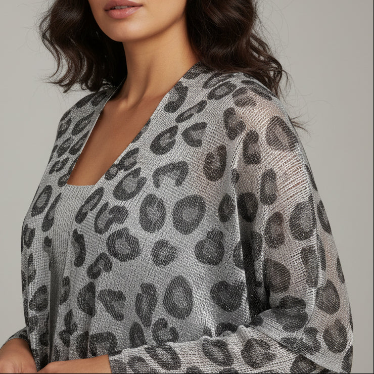 Paréo Poncho Filet Celéo — Imprimé Léopard Irisé Franges Plage Femme