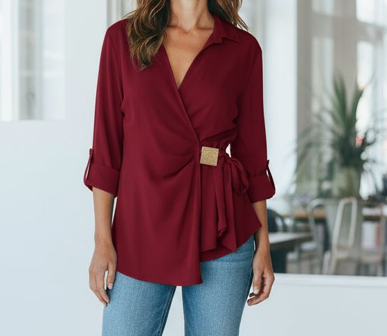 Chemisier LAKE Cache-Cœur Femme | Fluide & Élégant | Boucle Dorée