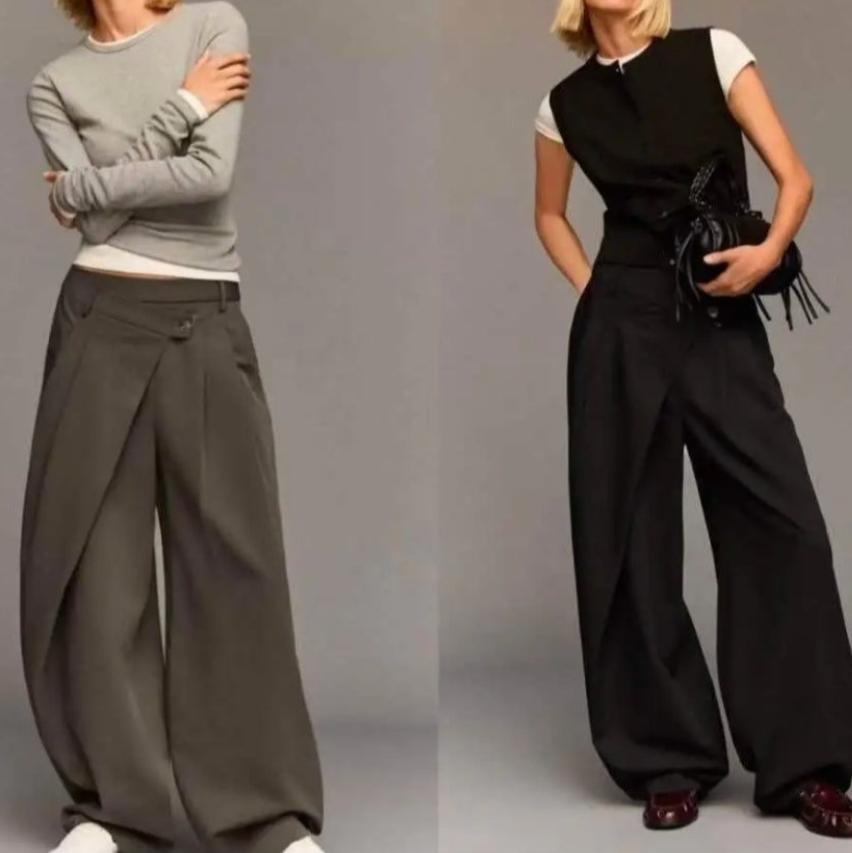 Pantalon Izzy - Pantalon Fluide Portefeuille Taille Élastique Jambes Évasées