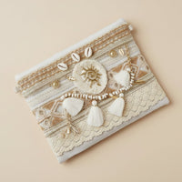 Pochette Tissu Nandi — Coquillages Pompons Dragonne Bohème Femme