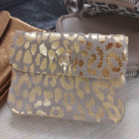 Portefeuille Vendasléo nubuck beige motif léopard or - format compact sur carry le rouet