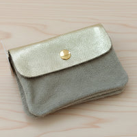 Portefeuille Vendasbi bi-matière coloris beige - Nubuck et cuir doré