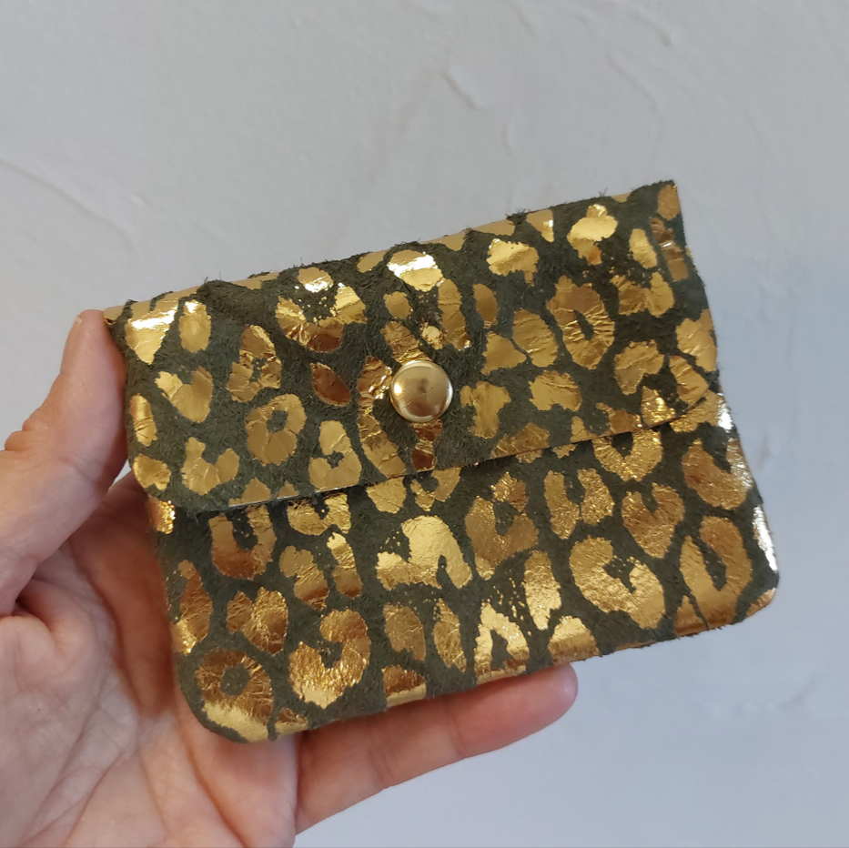 Portefeuille Vendasléo Cuir Imprimé Léopard Doré - Compact 2 Compartiments