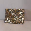 Portefeuille cuir nubuck kaki motif doré - élégance et praticité"