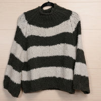 Pull Enzo kaki bouclette rayures larges - manches raglan et style marin intemporel
