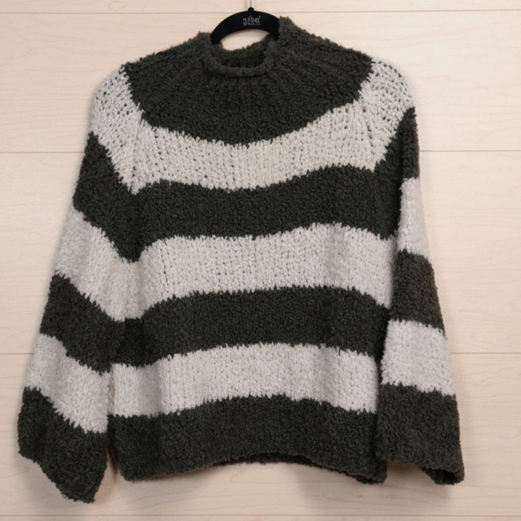 Pull Enzo Bouclette Rayures - Col Cheminée Manches Raglan Femme