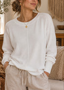 Pull sequins maille fine Felix blanc porté, col bateau
