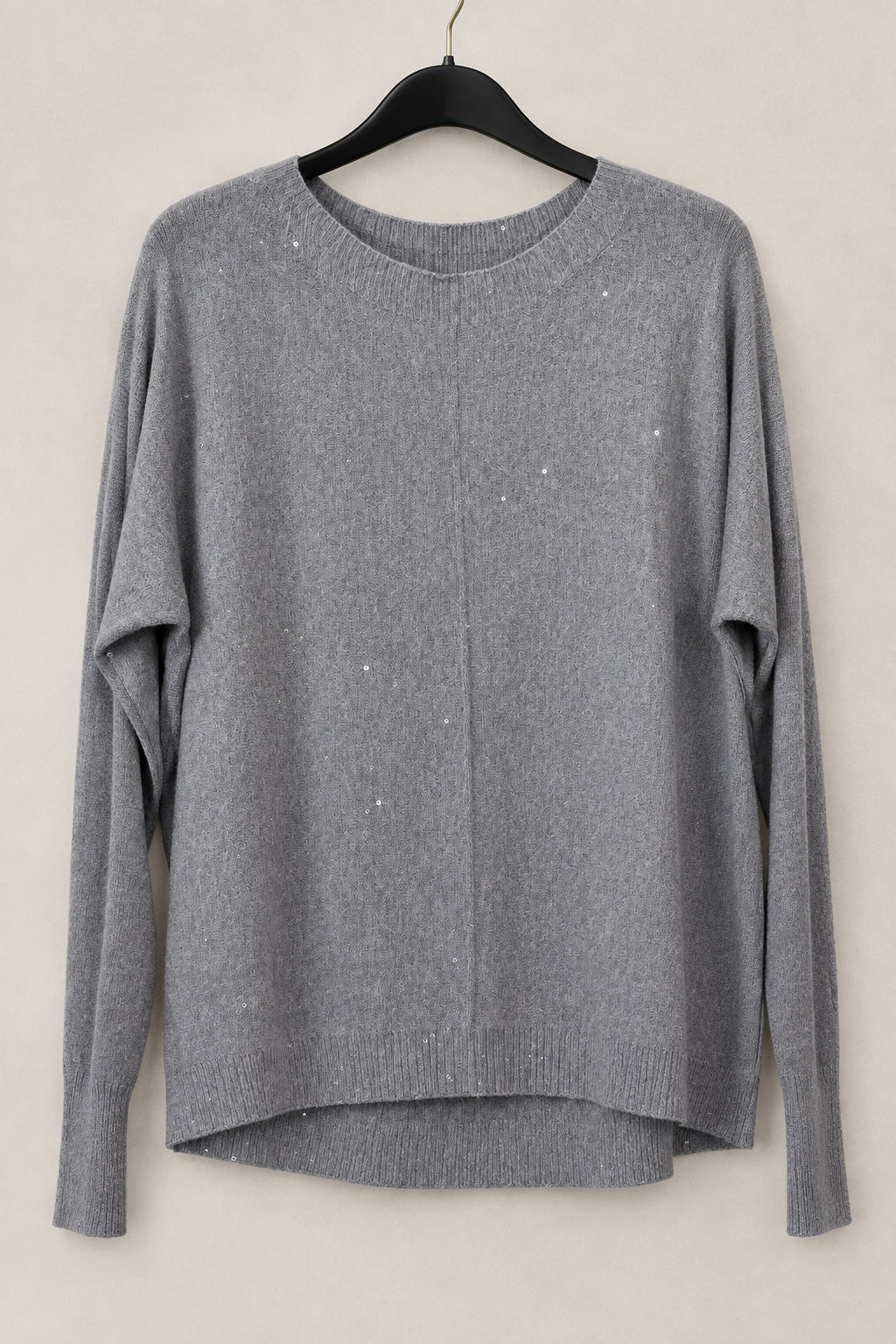Pull sequins maille fine Felix gris clair, col bateau
