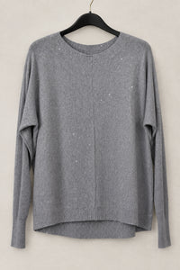 Pull sequins maille fine Felix gris clair, col bateau
