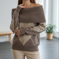 Pull Jacques jacquard col Maryline avec motif géométrique - style chic et confort douillet pour femme
