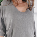 Pull MIREILLE greige col V oversized modal acrylique femme, best-seller ineva
