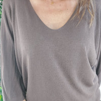Pull MIREILLE marron chocolat col V oversized modal acrylique femme, best-seller ineva