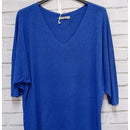 Pull MIREILLE royal col V oversized maille fine manches chauve-souris femme