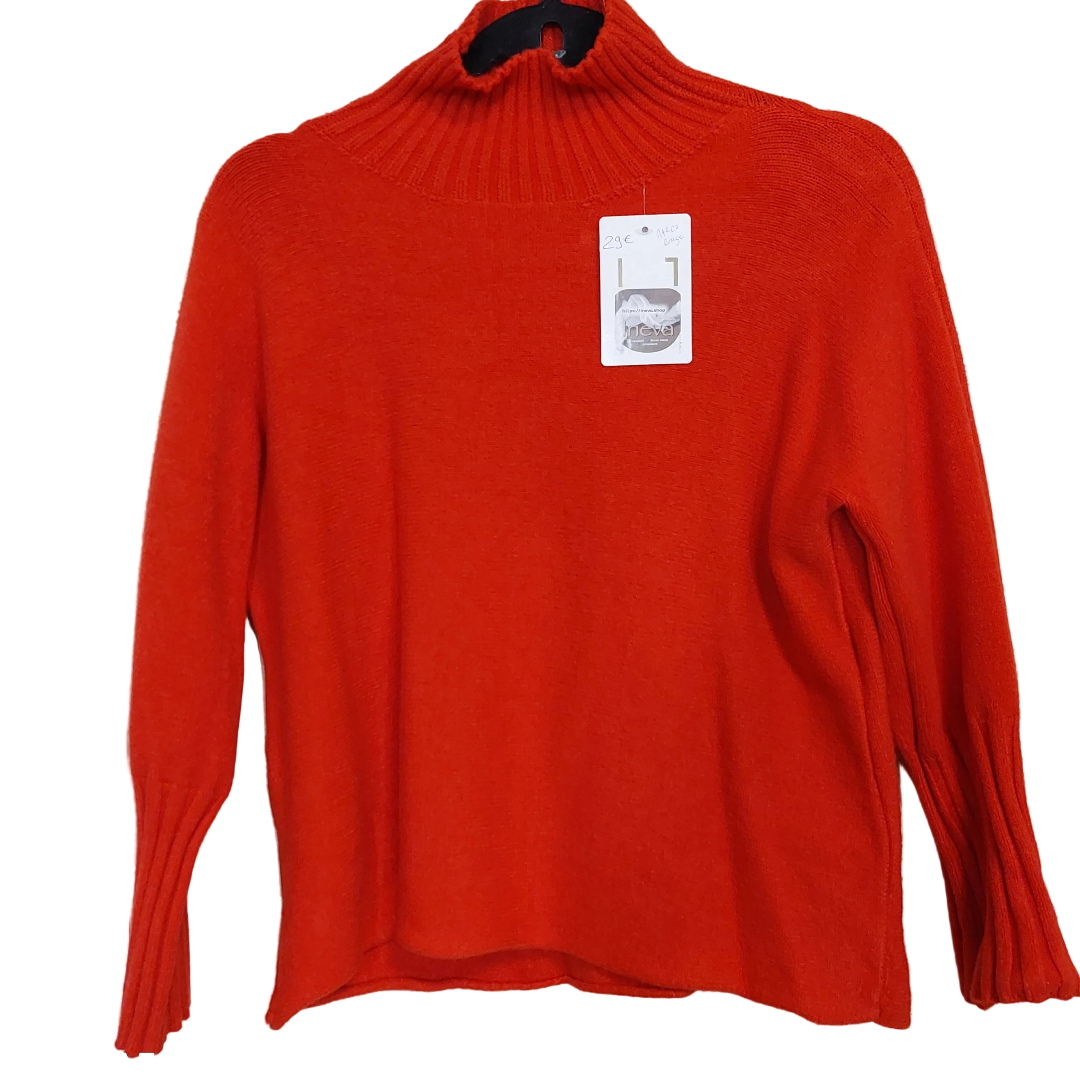 Pull court Marco rouge col cheminée en maille douce viscose - style épuré et élégant pour femme
