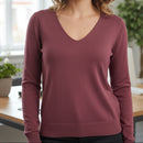 Pull Marlène bordeaux femme col V en maille fine - Couleur tendance
