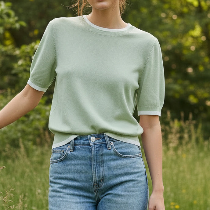 Pull Polo Maille Fine – Bicolore, Col Rond, Taille 36-40