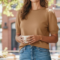  Pull REN femme manches courtes couleur camel beige