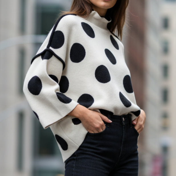 Pull Ziguy Gros Pois - Col Cheminée Manches 3/4 Femme