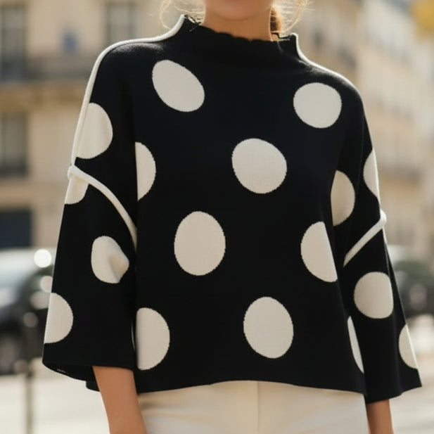 Pull Ziguy Gros Pois - Col Cheminée Manches 3/4 Femme