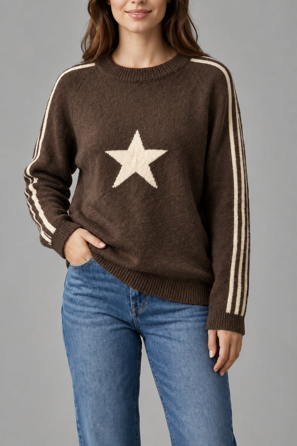 Pull Rayé Étoile Noel — Col Rond Manches Raglan Made in Italy Femme 36/44