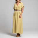 Robe Anna terracotta portée – longue kimono ceinturée, haut fluide et bas évasé, taille unique 36-44